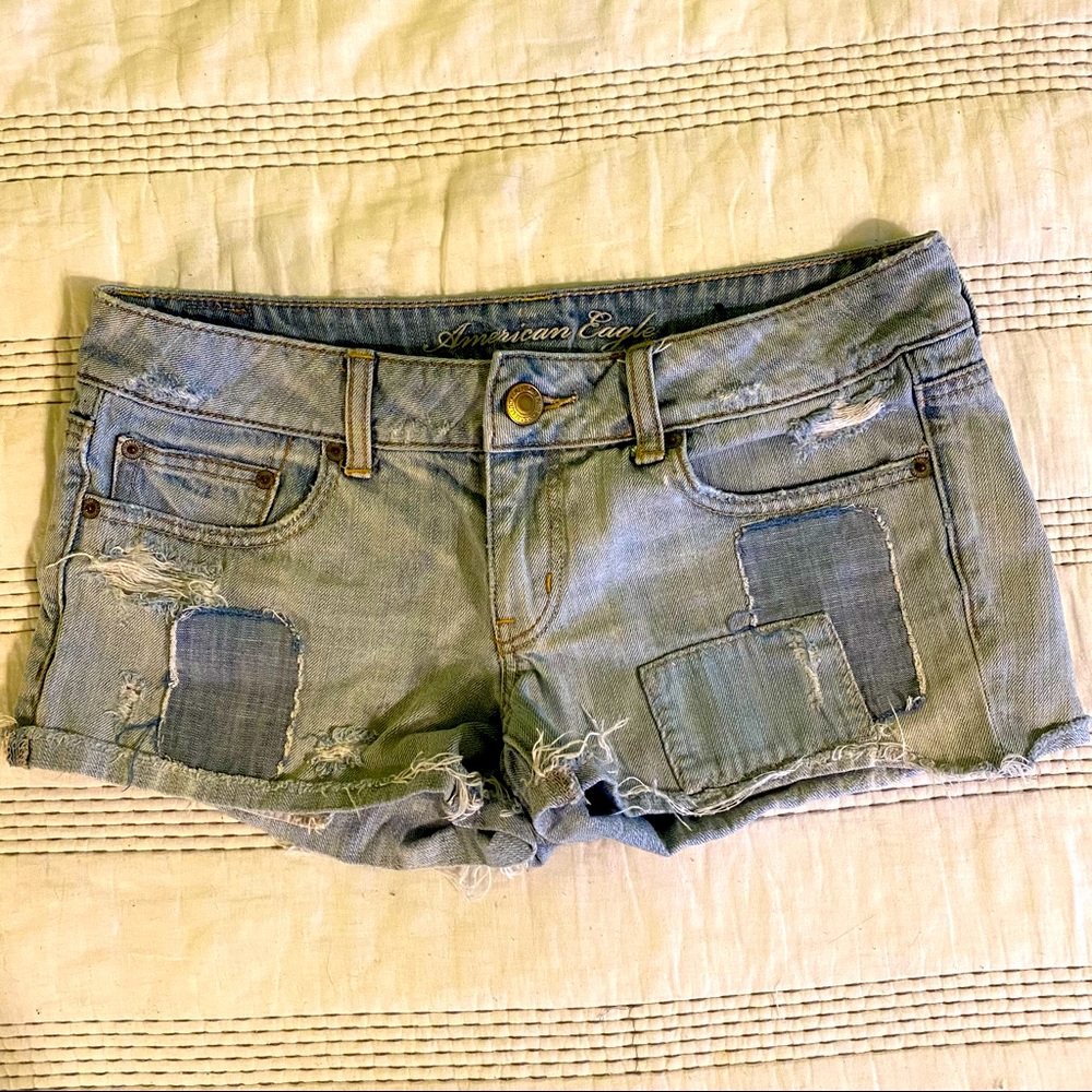 Patch work denim shorts